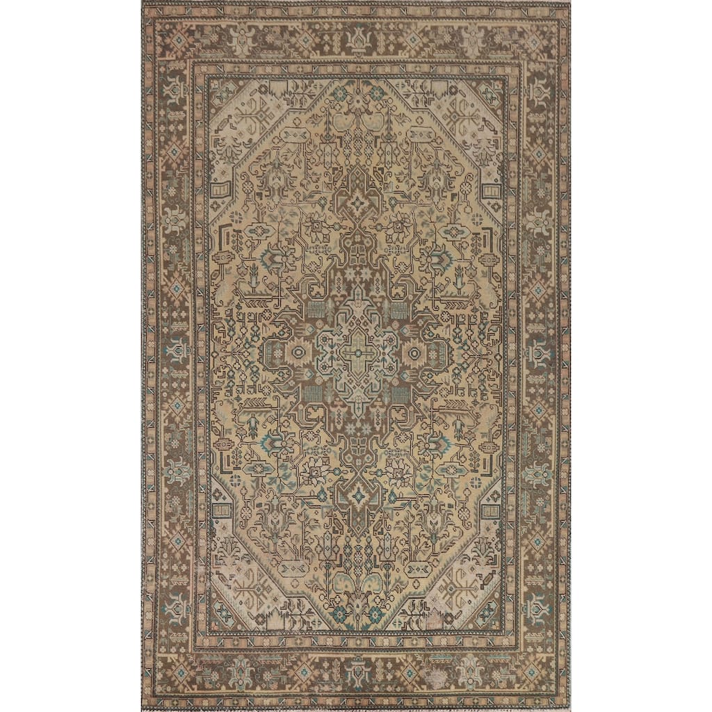 Hand Knotted Oriental 100% Wool Carpet Traditional Medallion Peach Tabriz Area Rug - 9' 10'' X 6' 4''
