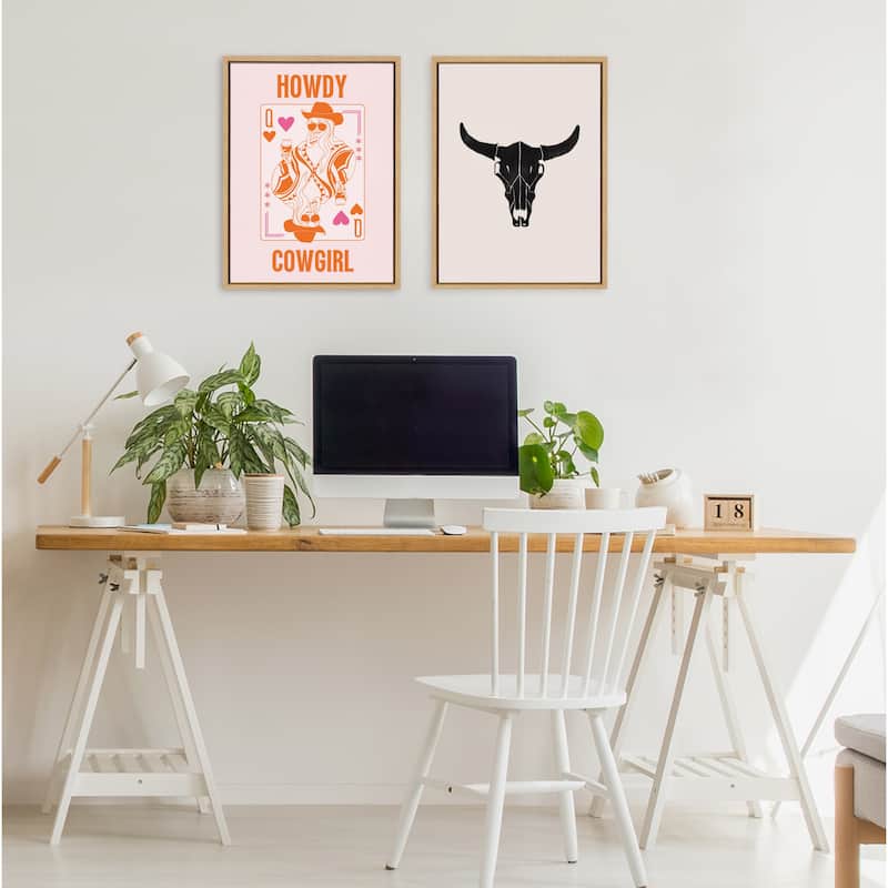 Kate and Laurel Sylvie Howdy Cowgirl Pink Orange Framed Canvas by Honey Island Studio