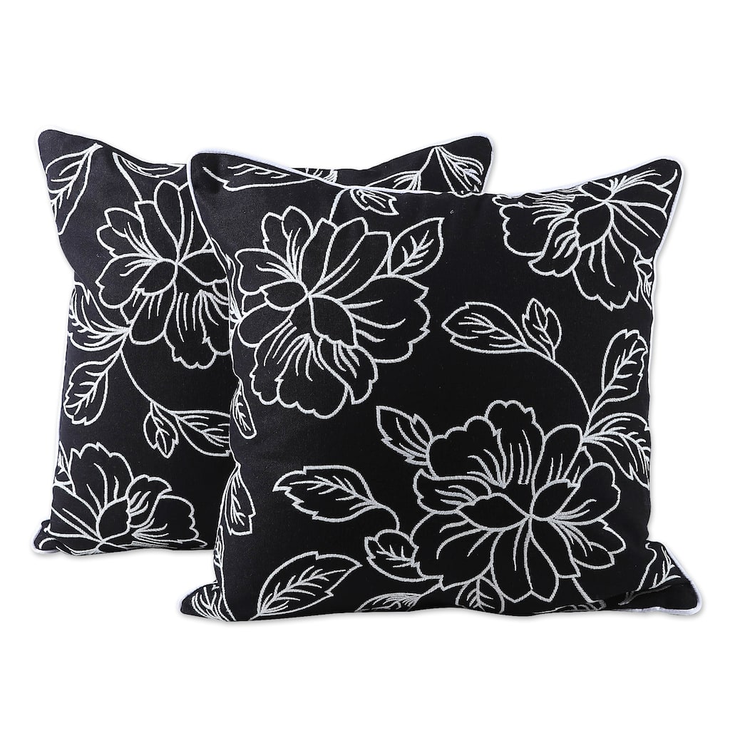 Novica Handmade Primaveral Midnight Embroidered Cotton Cushion Covers (Pair)