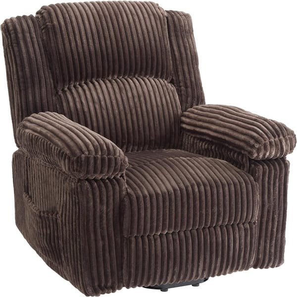 slide 2 of 7, Recliner Chair Corduroy Manual Recliner Sofa Hles Pillow-Top Armrests Thick Cushions Side Pockets 400 Lb Weight Brown