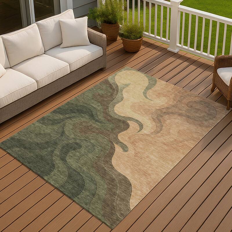Machine Washable Indoor/ Outdoor Modern Dejuan Chantille Rug
