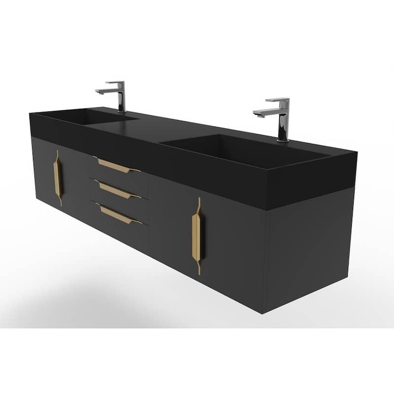Amazon 72" Wall Mounted Bathroom Vanity Set w/ Black Top