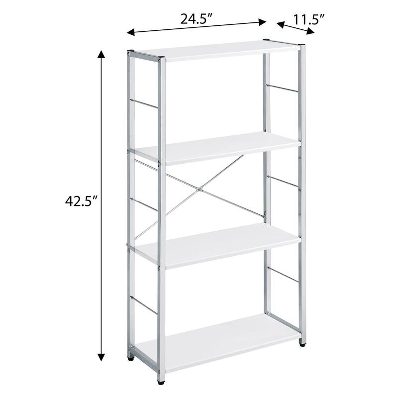 White and Chrome 4-Tier Rectangular Bookshelf