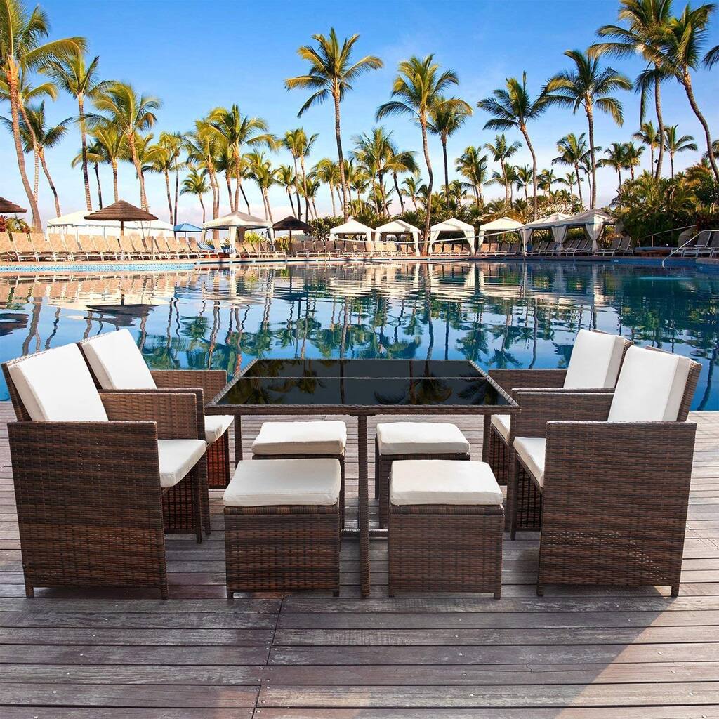 9 Pieces Patio Outdoor Dining Set Space Saving Rattan Furniture Set