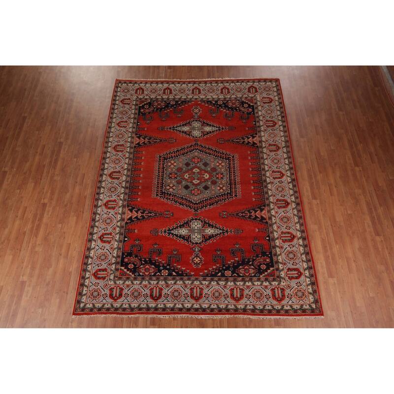 Viss Oriental Area Rug Handmade Geoemtric Orange Wool Carpet - 8'11"x 11'10"