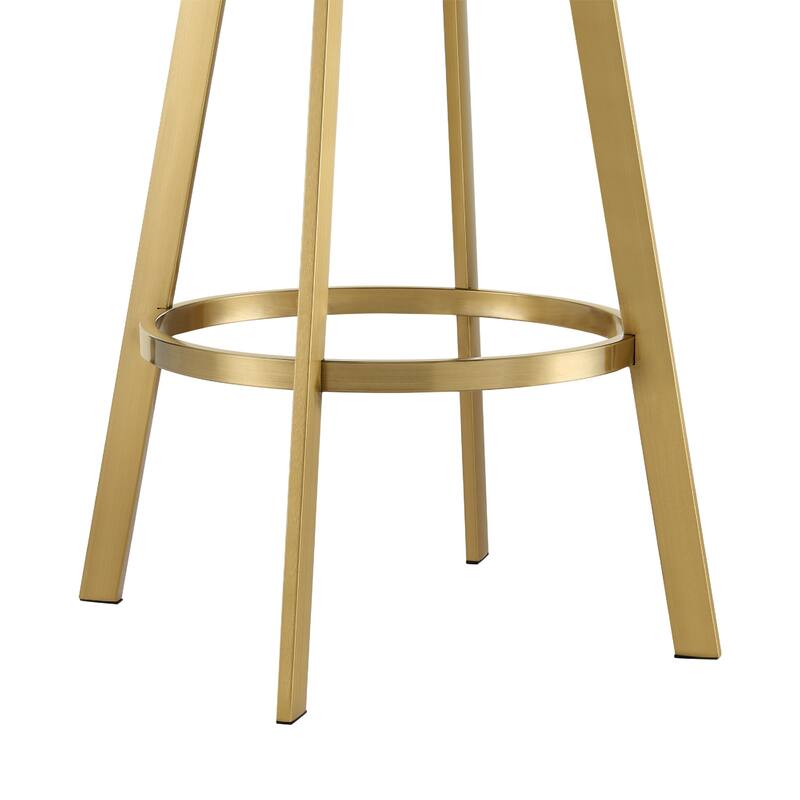 Luci Swivel Barstool Chair, Gold Steel, Taper Legs, Silver Polyester