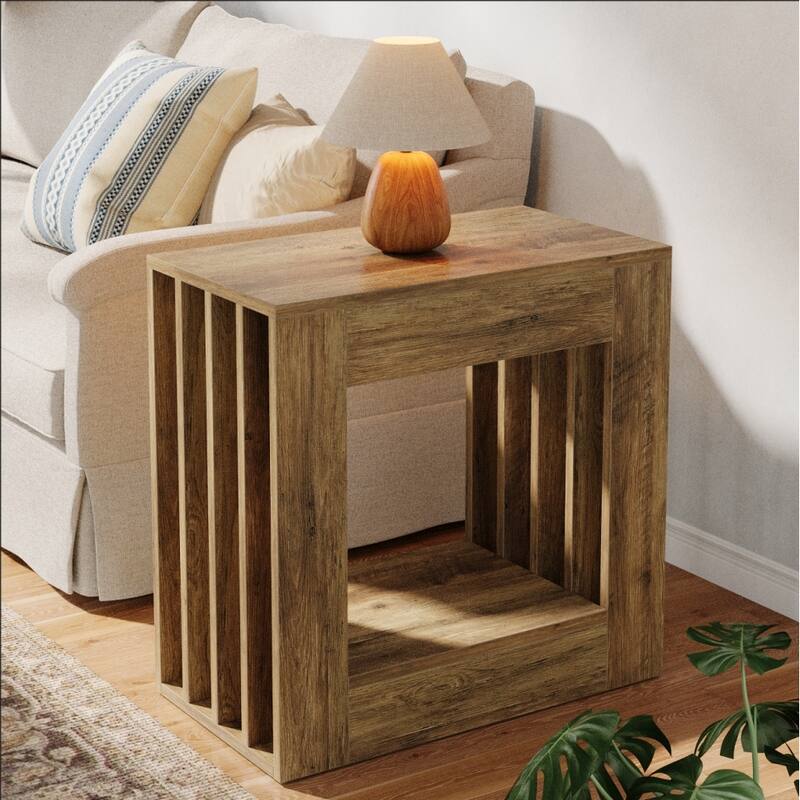 2 Tier Side Table for Living Room, Rectangular Couch End Table with Storage for Bedroom, Farmhouse Style - 1-Piece