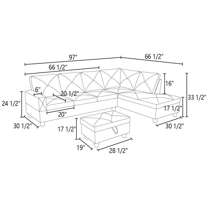 66.5" White Flannel 3-Piece Living Room Sofa Set