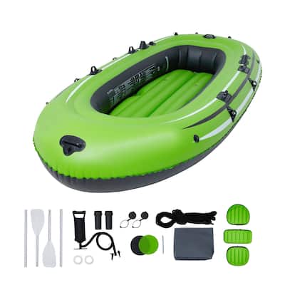 Inflatable Boat, Inflatable Fishing Boat, Strong PVC Portable Boat Raft Kayak, 45.6" Aluminum Oars, High-Output Pump