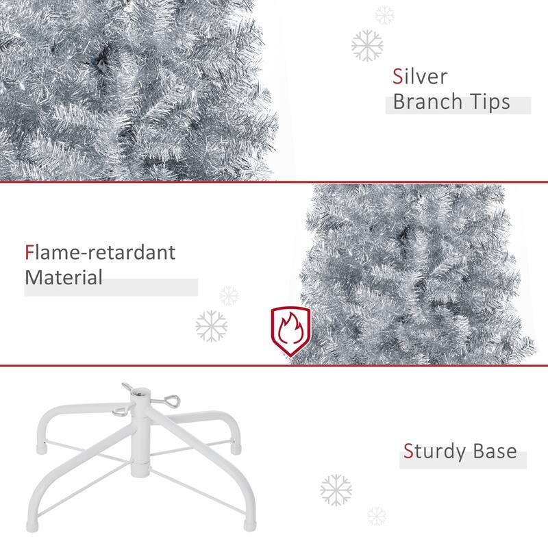 HOMCOM 6' Metallic Silver Christmas Tree with Stand