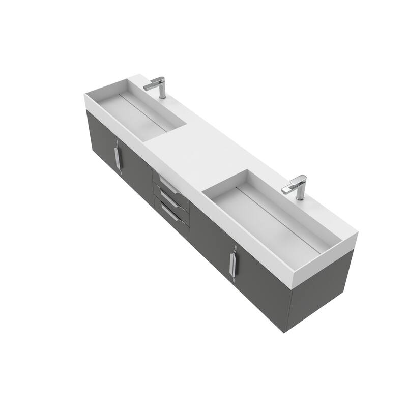 Amazon 84" Wall Mounted Double Bathroom Vanity Set w/ White Top