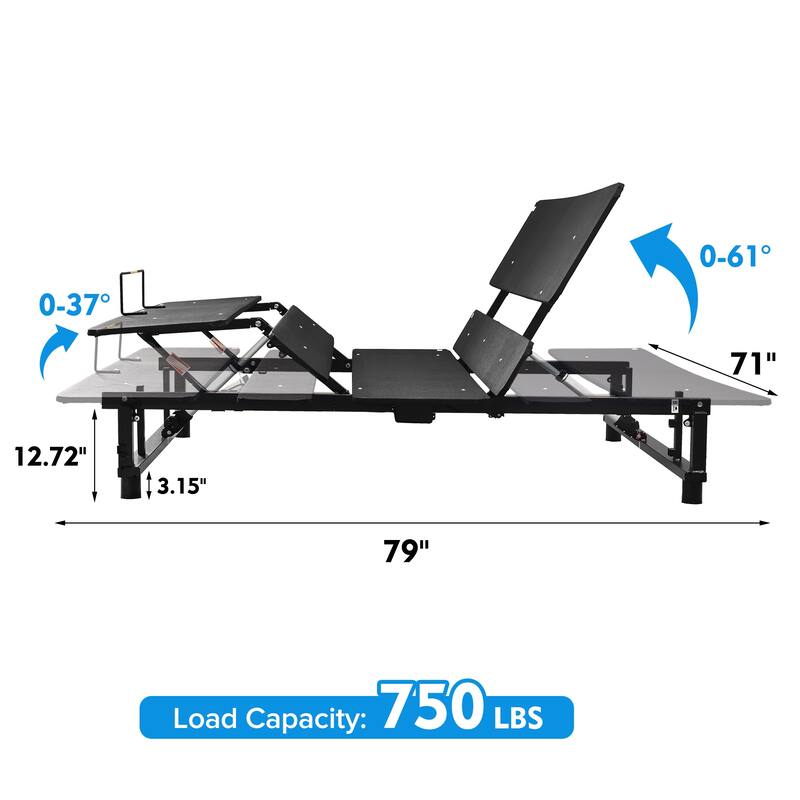King/Queen Adjustable Bed Base, Metal Frame with Quiet Motor, Zero Gravity, Head and Foot Positions, Universal Mattress