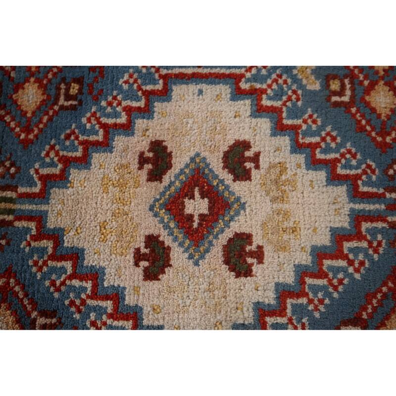 Blue Geometric Kazak Indian Foyer Rug Handmade Wool Carpet - 2'6"x 6'0"