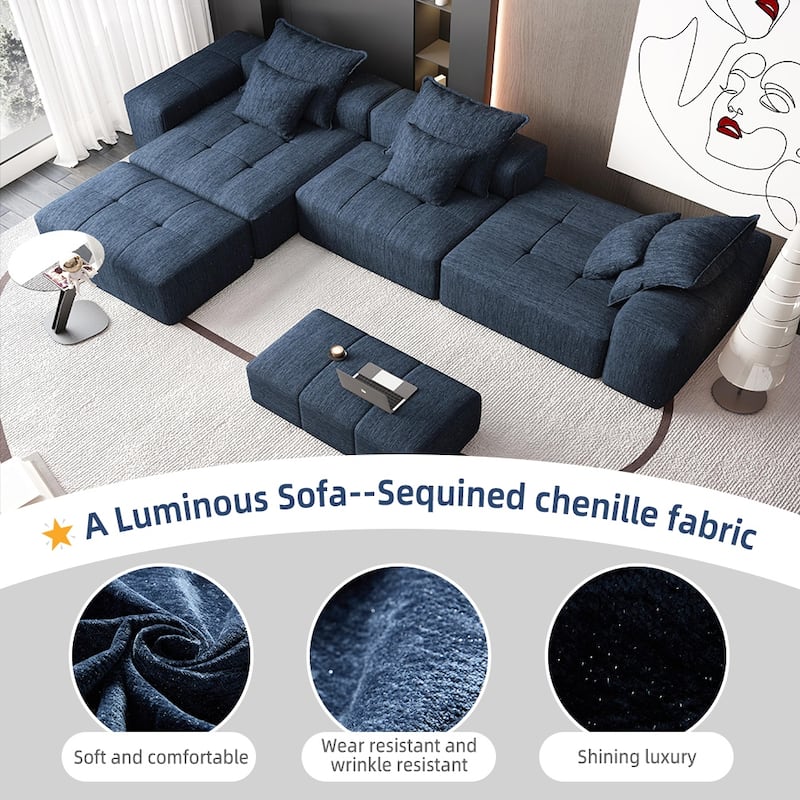 Modern Oversized Modular Sofa,6 PCS Chenille Tufted Couch with Pillows