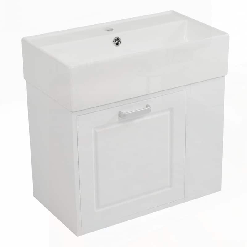 Minimalist Design Wall-Mounted Bathroom Vanity with Sink,Drawer,and Toilet Paper Holder,Soft-Close System