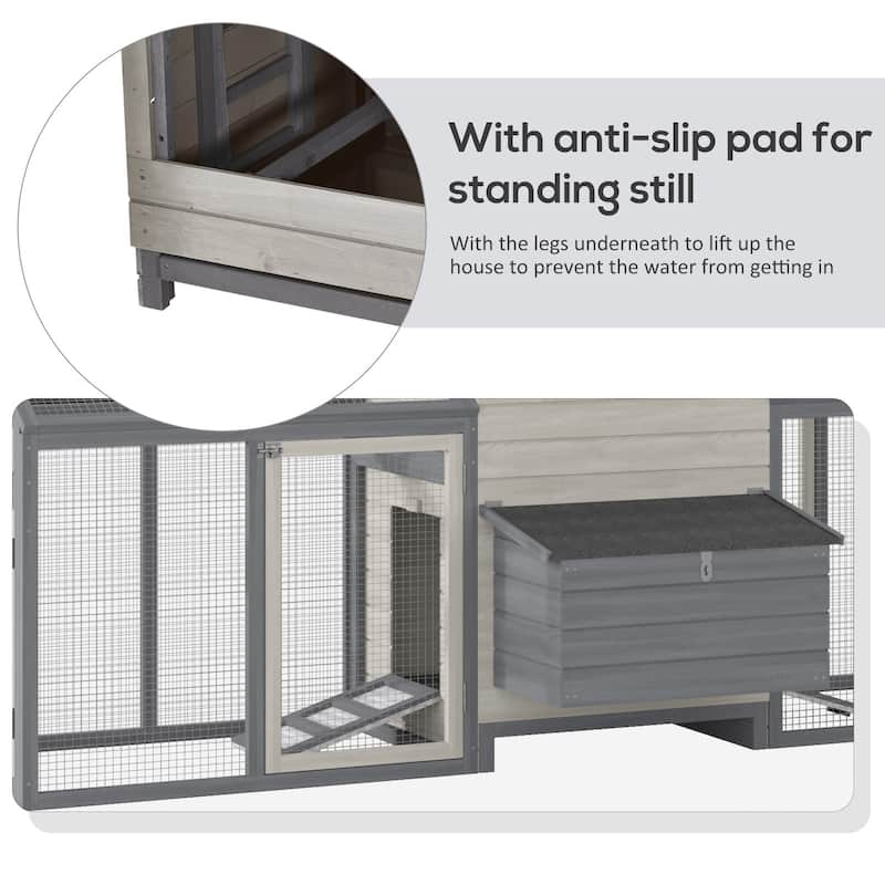 Large Grey Wooden Chicken Coop with Double Outdoor Run and Nesting Boxes Ramp Ventilation