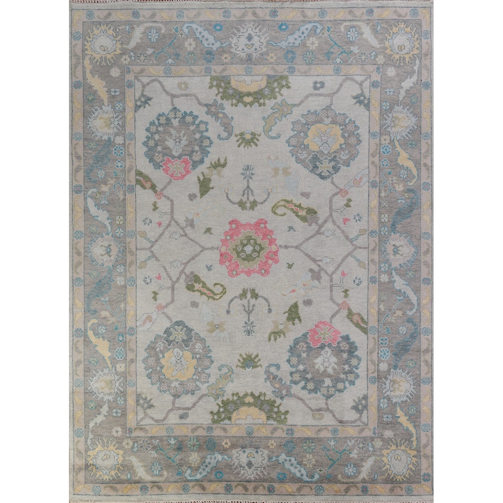 Hand Knotted Oriental 100% Wool Carpet Transitional All-Over Greys & Charcoal Oushak Area Rug - 10' 0'' X 8' 1''