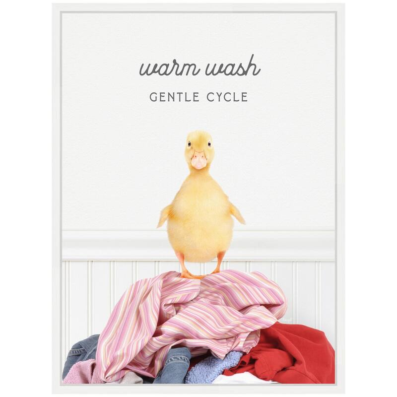 Kate and Laurel Sylvie Ducky Warm Wash Gentle Cycle Laundry Framed Canvas by Amy Peterson