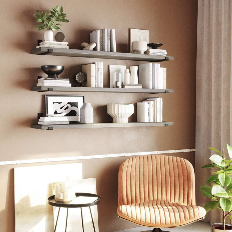 Wallniture Forte Wood Board 60" Long, 11.25'' Deep, 1.5" Thick, Wood Floating Shelf for Wall with Heavy Duty Metal Brackets, 1pc