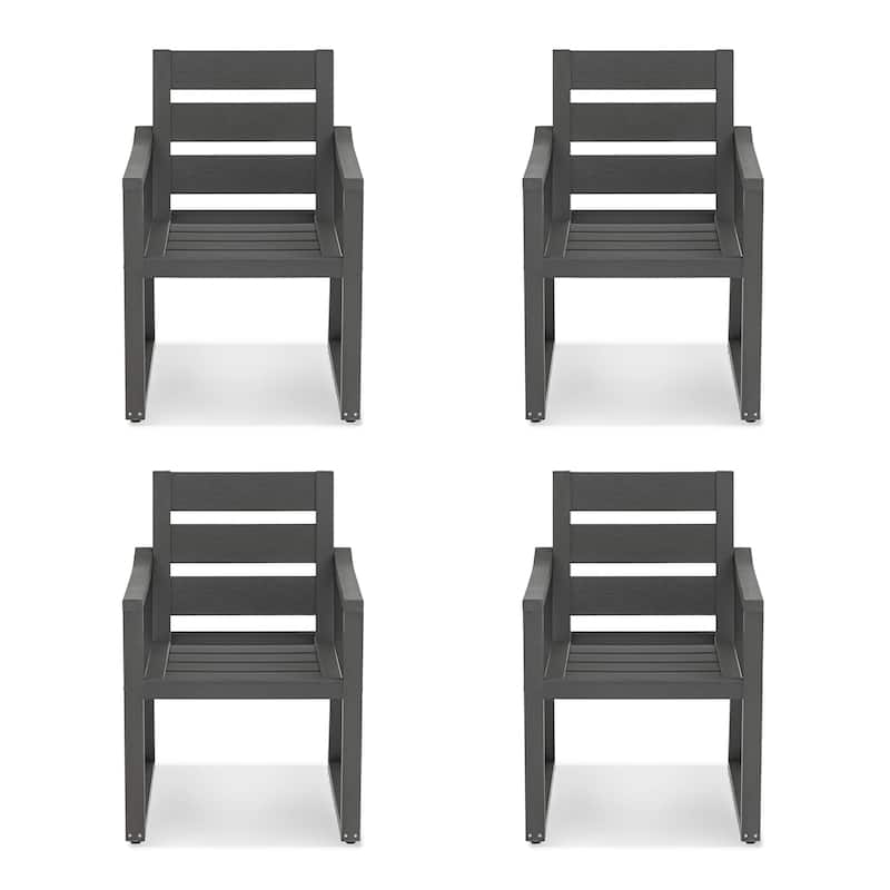 5-Piece HDPS Rectangular Patio Dining Set with Slatted Table Top and outdoor Armchairs - 23.6"D x 24.6"W x 34.6"H