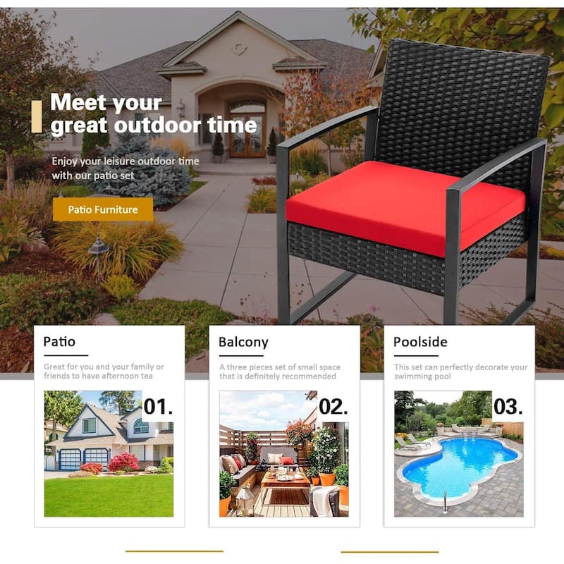 Furniwell 3 Pieces Patio Conversation Set Chairs with Coffee Table