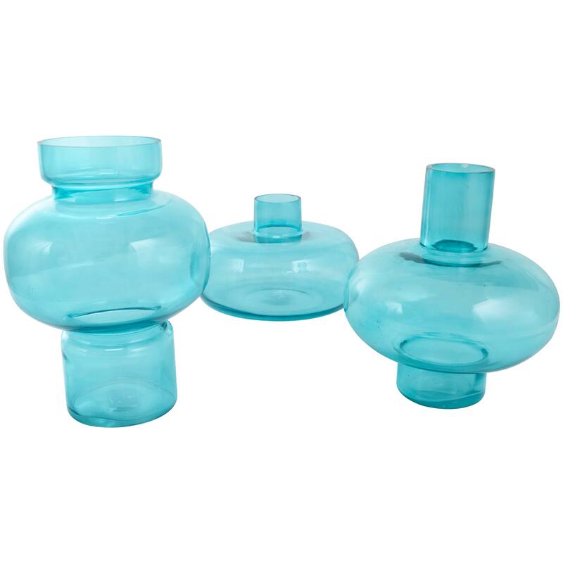 Blue, Green or Orange Glass Round Vase with Varying Shapes and Sizes (Set of 3)