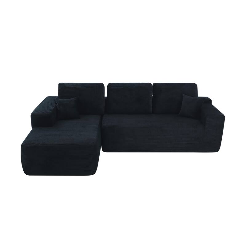 Oversized Corduroy Corner Sofa with Chaise, Boneless L-Shaped Sectional Couch, Modular Deep Seat Couches with Pillows