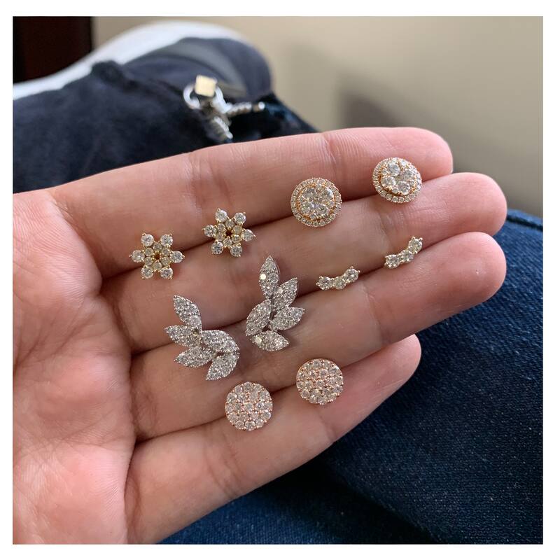 Joelle Collection Diamond Earrings 1/3 cttw 3-Stone Cluster Earrings 14K Gold Beautiful Gift