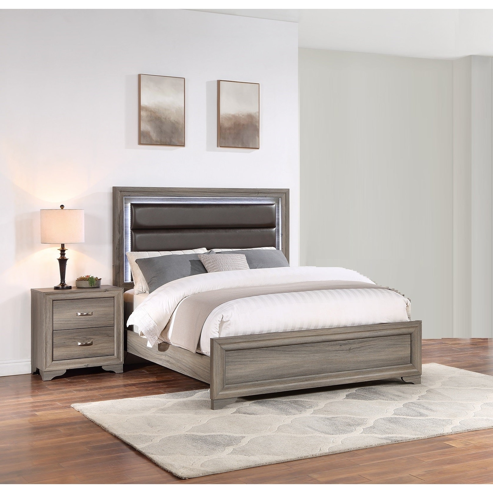 Contemporary Style 3pc Bed 2x Nightstand Set Metal Handles Bracket legs Espresso Finish Bedroom Furniture