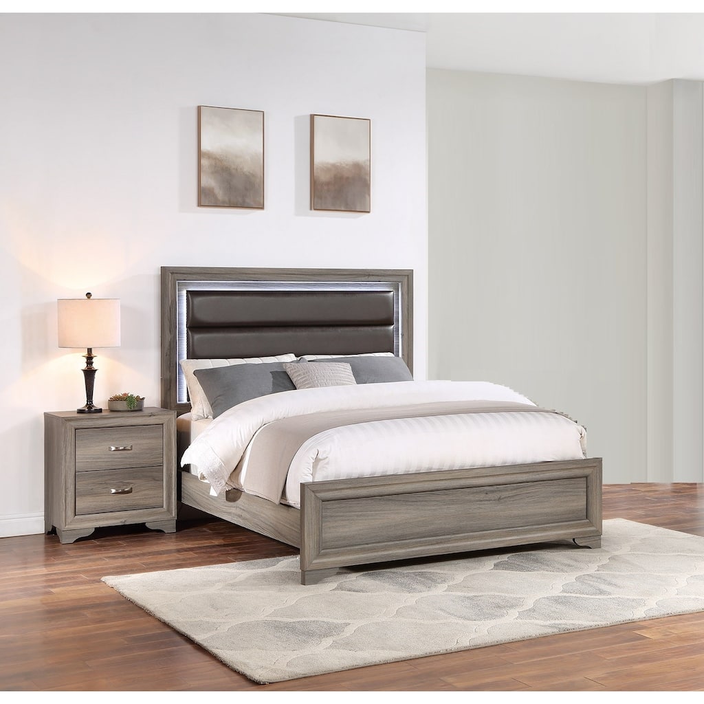 Contemporary Style 3pc Bed 2x Nightstand Set Metal Handles Bracket legs Espresso Finish Bedroom Furniture