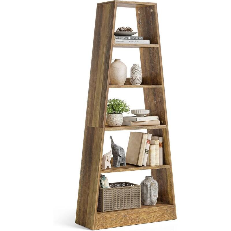 6-Tier Bookshelf, 70.87-Inch Ladder Bookcase, Tall Standing Wooden Display Shelf - Umber
