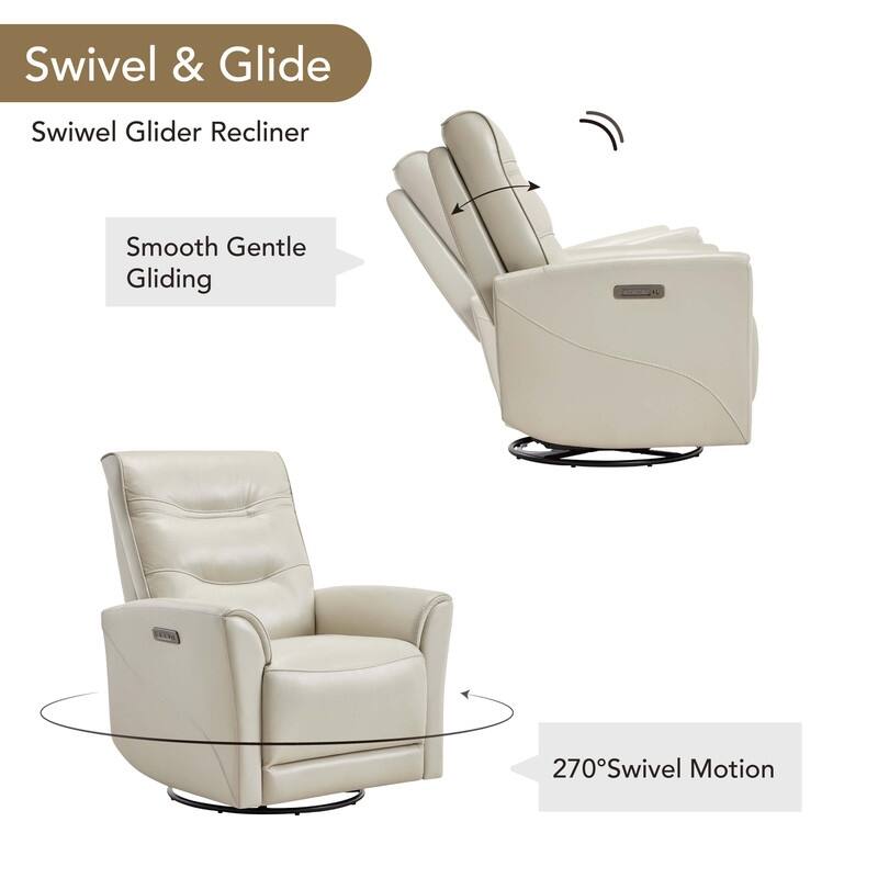 Spruce & Spring Genuine Leather Swivel Glider Recliner with Power Lumbar Support
