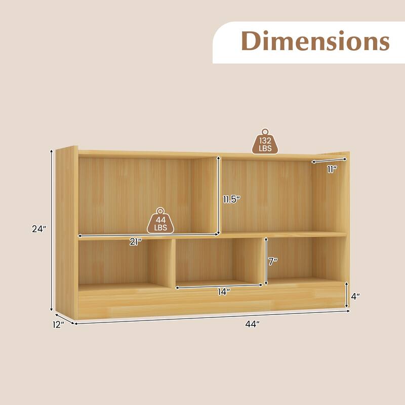 Kids Storage Cabinet with 5 Cubes and Display Shelf Bookcase Organizer for Bedroom and Playroom - 44" x 12" x 24" (L x W x H)