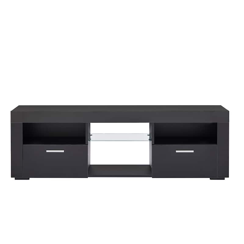 Black 51.2" TV Stand with LED Lights and 2 Large Storage Drawer for TVs Up to 55"