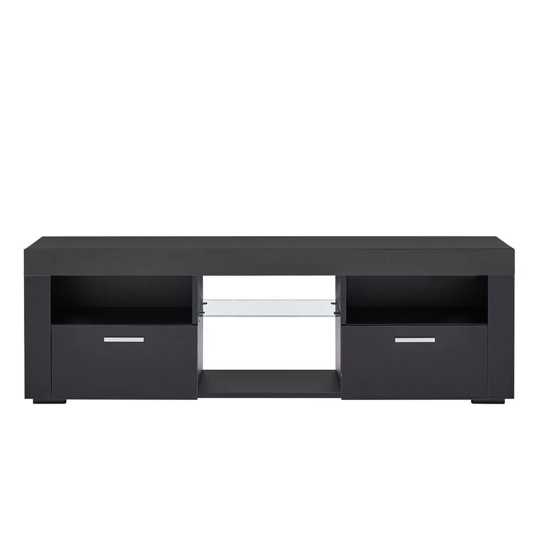 TV Stand Entertainment Center With LED Lights/High Glossy Front TV Cabinet, Media Console Table, For 60-69 Inches Television - Black