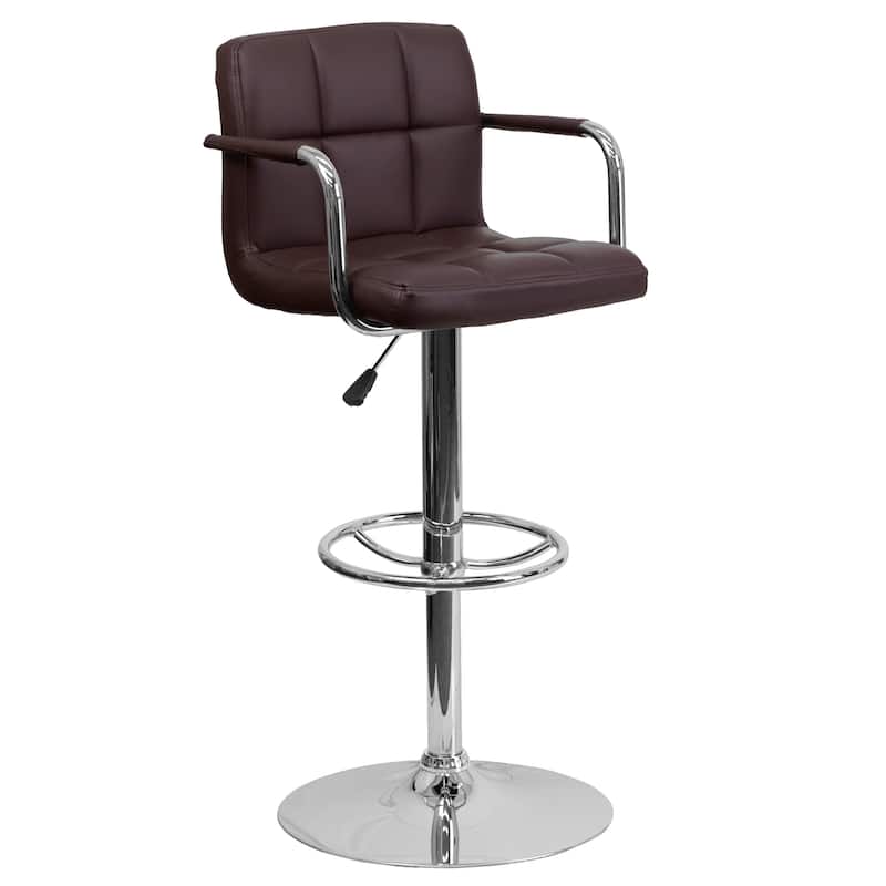 Quilted Vinyl Adjustable Height Barstool with Arms and Chrome Base - 20"W x 18"D x 36.75" - 45.25"H