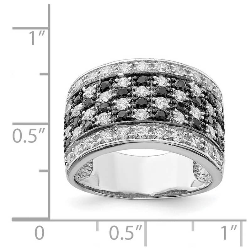 Curata 925 Sterling Silver Polished Open back Rhodium Black and White CZ Cubic Zirconia Simulated Diamond Checkerboard Ring