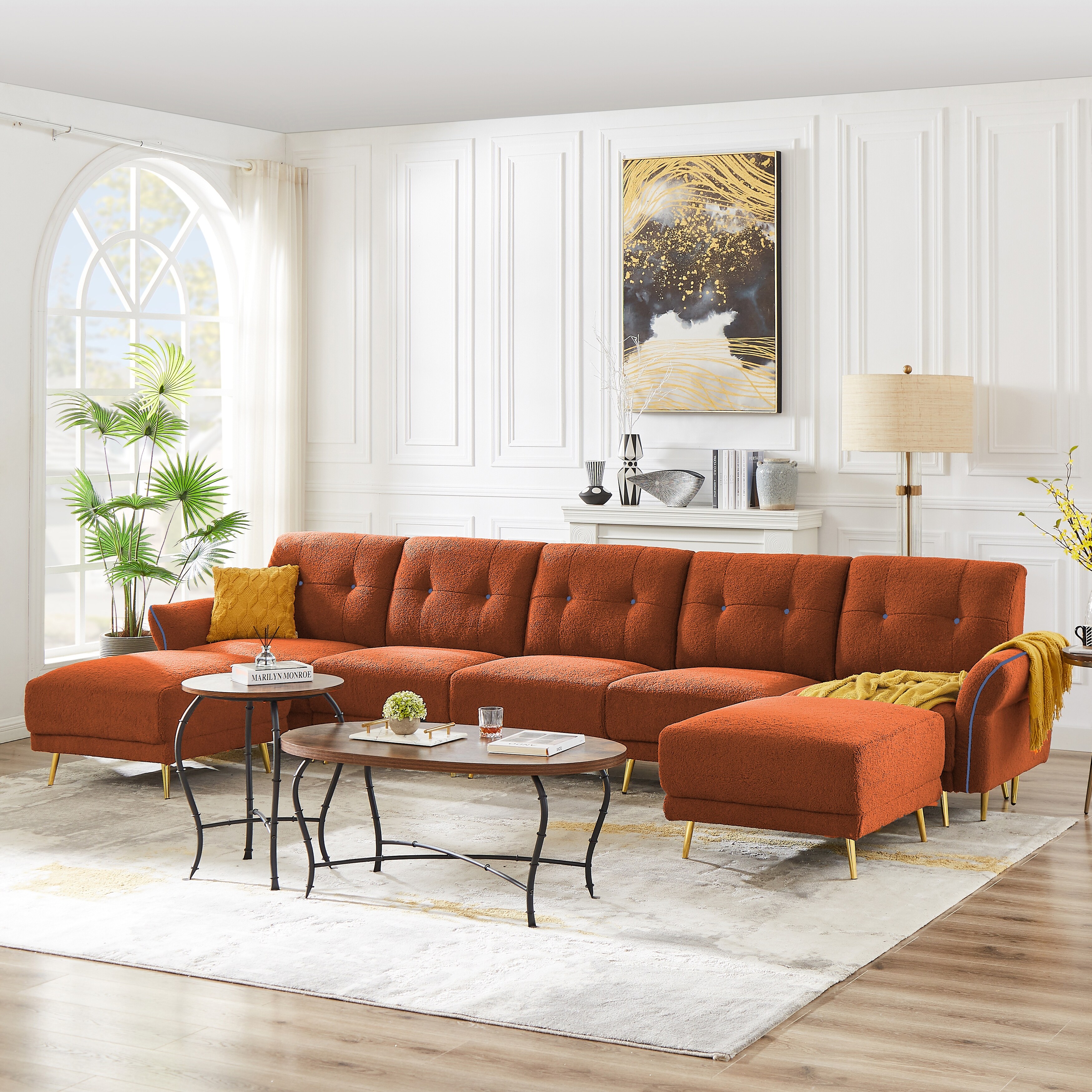 Large Modular Sectional Sofa Sherpa Fabric 5 Seater with 2