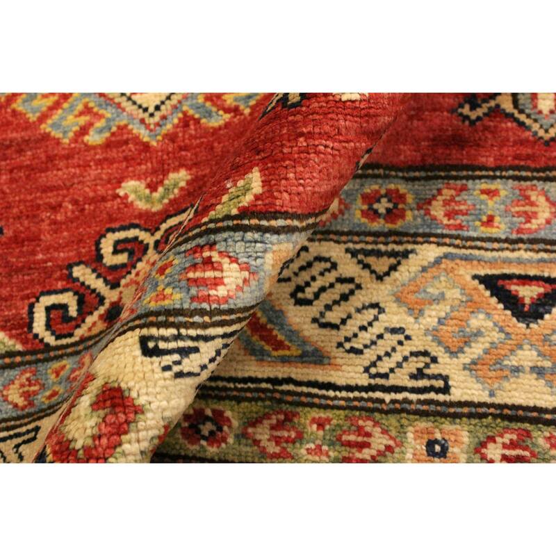 Tribal Super Kazak Amaris Red/Tan Hand Knotted Wool Rug - 4'1'' x 6'3''