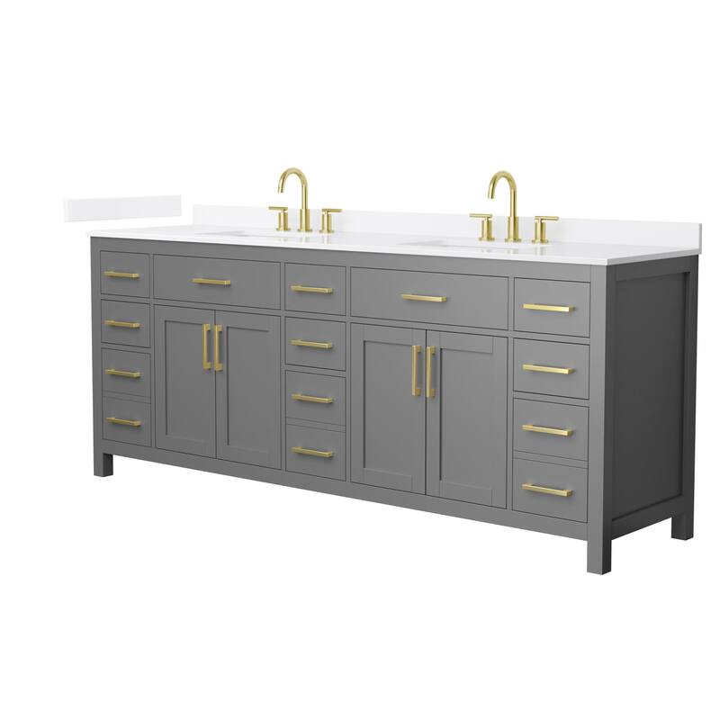 Wyndham Collection WCG2424-84D-QTZ-US3MXX Beckett 84" Free Standing - Dark Gray / White Quartz Top / Brushed Gold