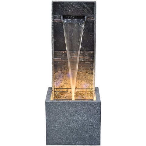 Hanover 3-Ft. Cascading Vertical Wall Indoor or Outdoor Garden Fountain with LED Lights for Patio, Deck, Porch