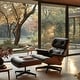preview thumbnail 11 of 26, Genuine Leather Accent Lounge Chair and Ottoman Walnut Wood