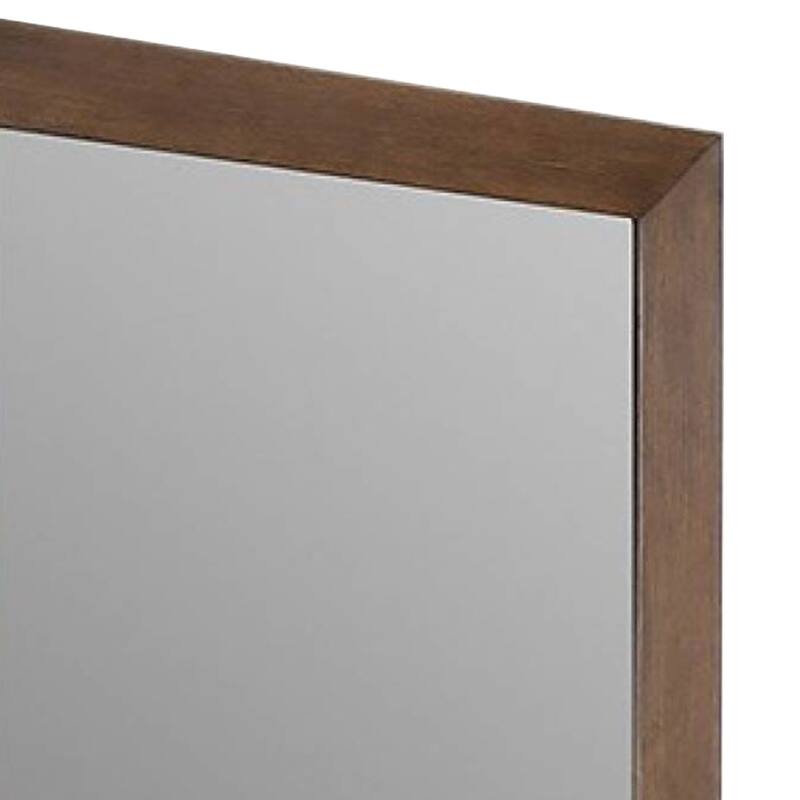 Roma Dresser Mirror, 39 Inch Rectangular Frame, Walnut Brown Solid Wood - Walnut Brown