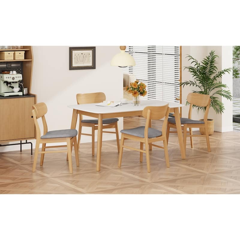 5-Piece Dining Table Set with One Solid Wood Frame Table and 4 Upholstered Solid Wood Chairs for Dining Room
