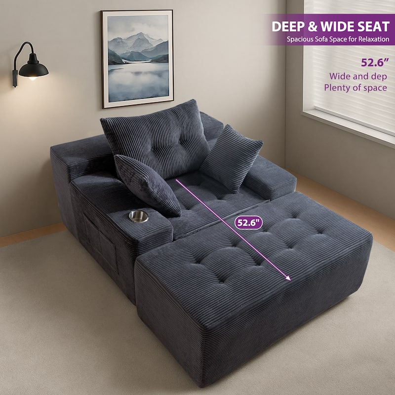 Corduroy Upholstered Memory Foam Sofa With Ottoman Upholstered Bean Bag Couch - 48.4"Lx67.7"Wx24.4"H