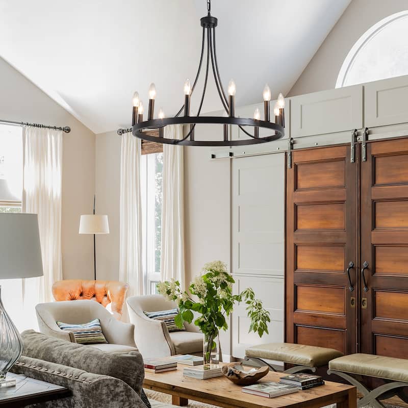 12-Light 26.77-inch Vintage Rustic Wagon Wheel Chandelier for Kitchen