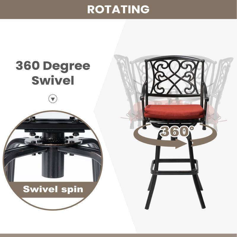 Outdoor Patio Aluminum Swivel Bar Stool with Sunbrella Cushion