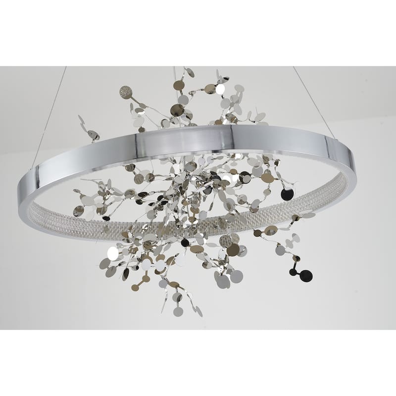 1-Light Chrome Stainless Steel LED Chandelier With Confetti Interior