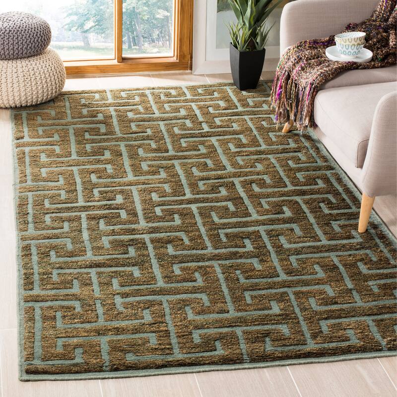 SAFAVIEH Hand-knotted Tangier Madelein Modern Wool Rug - 4' x 6' - Blue/Beige
