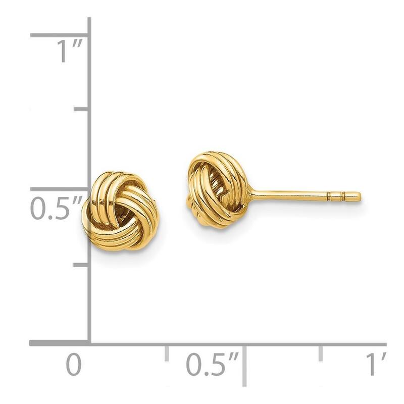 Curata 10k Yellow Gold 6.44mm Small Three Row Love Knot Post Earrings